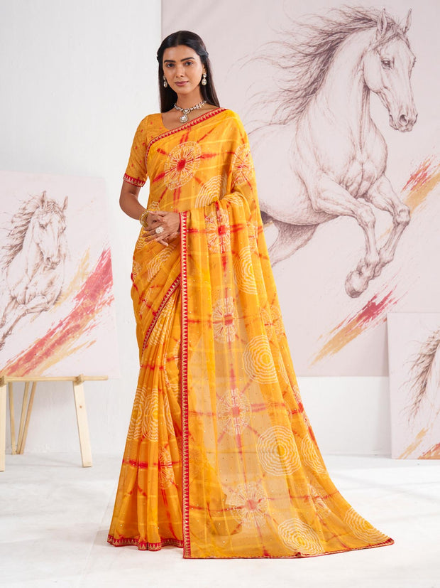 Laxmipati Murli Orange Chiffon Geometric Saree
