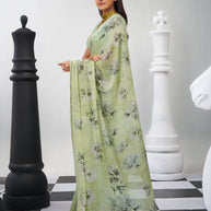 Green printed saree daily wear