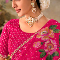 Pink embroidered chiffon saree casual wear