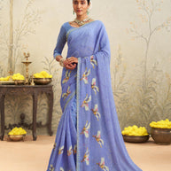 Blue embroidered chiffon saree festive wear