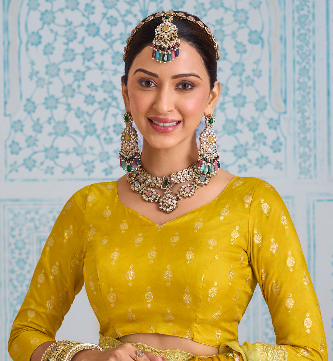 Laxmipati Aanya Yellow Chiffon Embroidered Saree