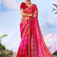 pink printed silk saree festive wear