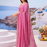 Stylish pink floral saree festive look