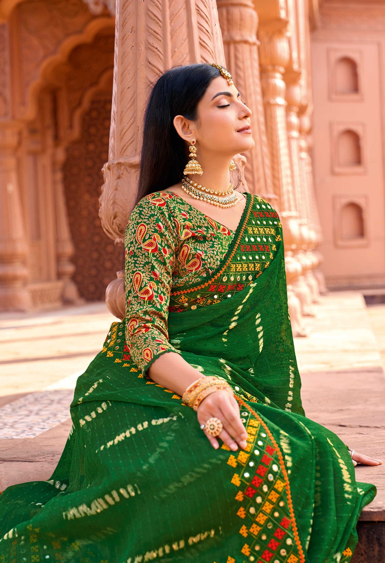 designer bandhani style saree