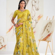 Laxmipati Murli Yellow Chiffon Floral Saree
