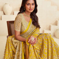 Yellow stylish printed saree look