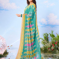 Green embroidered chiffon saree festive wear