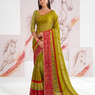 Laxmipati Murli Olive Green Chiffon Floral Saree