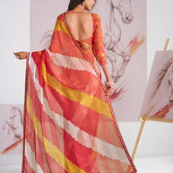 Laxmipati Murli Orange Chiffon Abstract Saree
