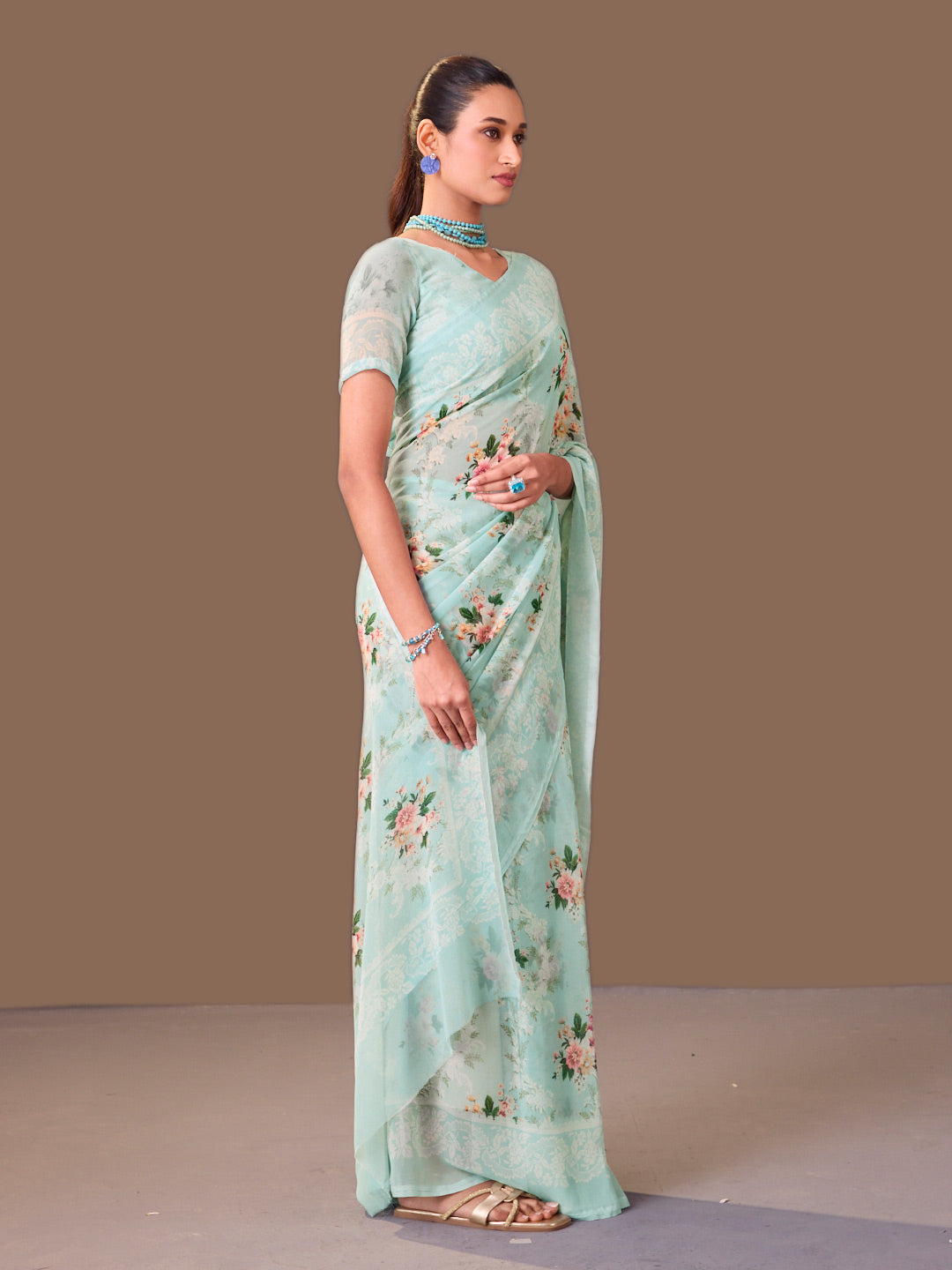 Laxmipati Dillagi Blue Georgette Floral Saree