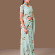Laxmipati Dillagi Blue Georgette Floral Saree