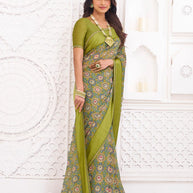 designer green printed saree