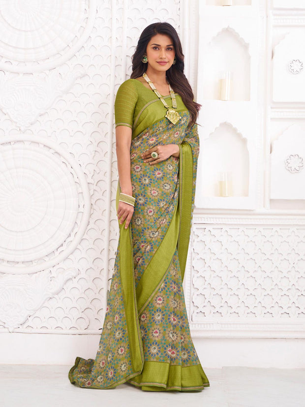 designer green printed saree
