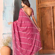 Pink metallic striped silk blend saree festive wear