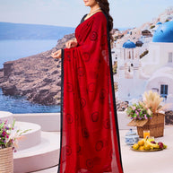 Stylish red sequin saree festive look