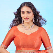 Orange silver embroidered chiffon saree occasion wear