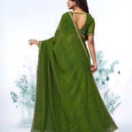 Green floral printed georgette saree party wear