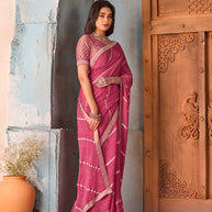 Pink striped silk blend saree festive wear