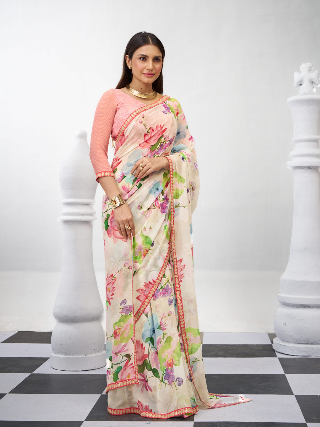 White floral saree lightweight style