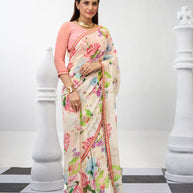 White floral saree lightweight style