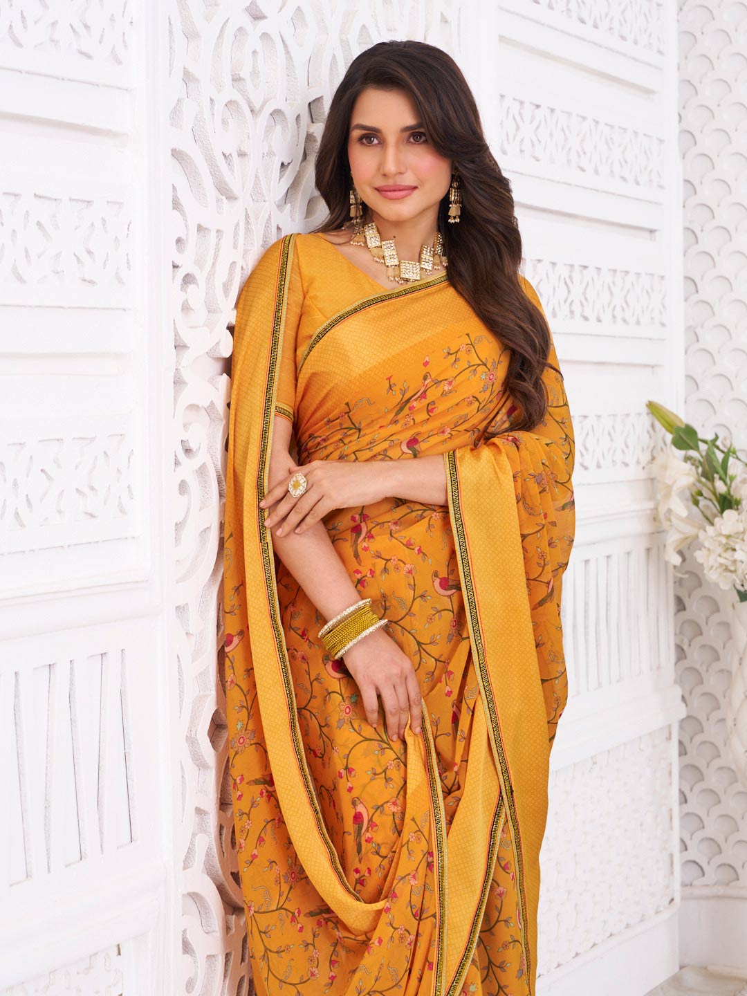 lightweight georgette saree styling