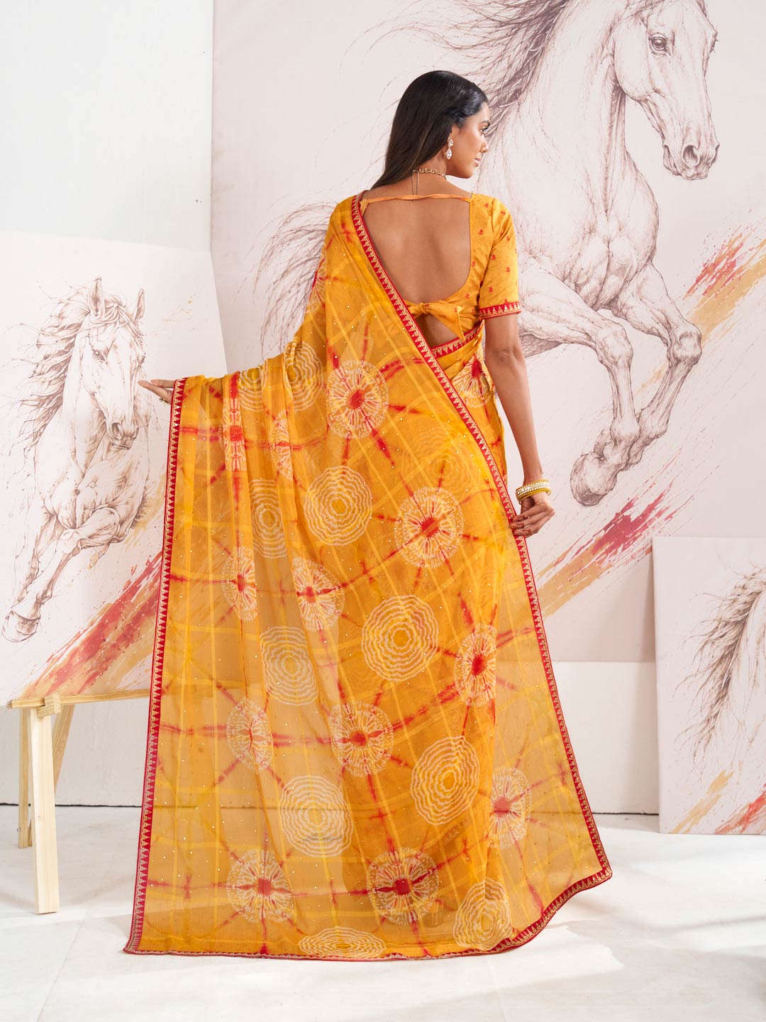 Laxmipati Murli Orange Chiffon Geometric Saree