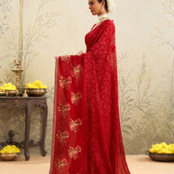 Red embroidered chiffon saree daily wear