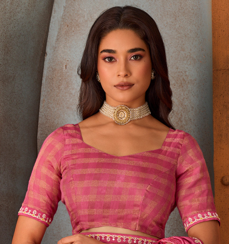 pink art silk saree
