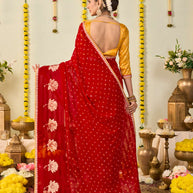 Red bandhani printed georgette saree party wear