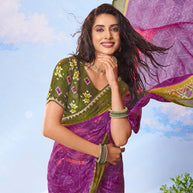 Purple printed chiffon saree wedding wear