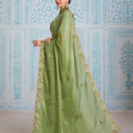 Laxmipati Aanya Green Chiffon Embroidered Saree