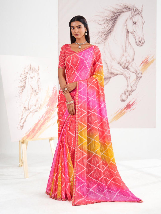 Laxmipati Murli Pink Chiffon Geometric Saree