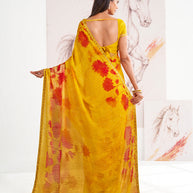 Laxmipati Murli Yellow Chiffon Floral Saree