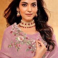 designer pink embroidery saree
