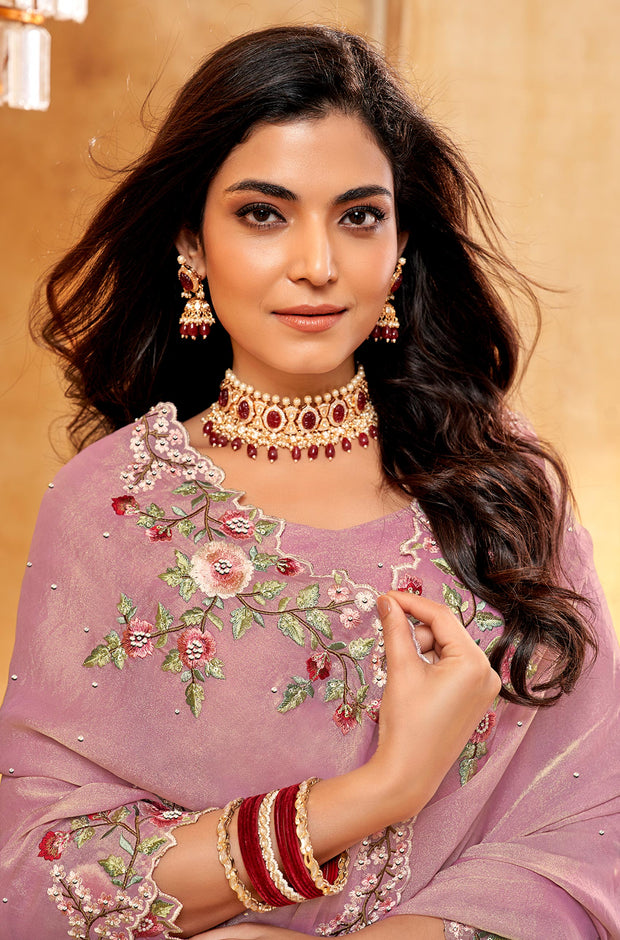 designer pink embroidery saree