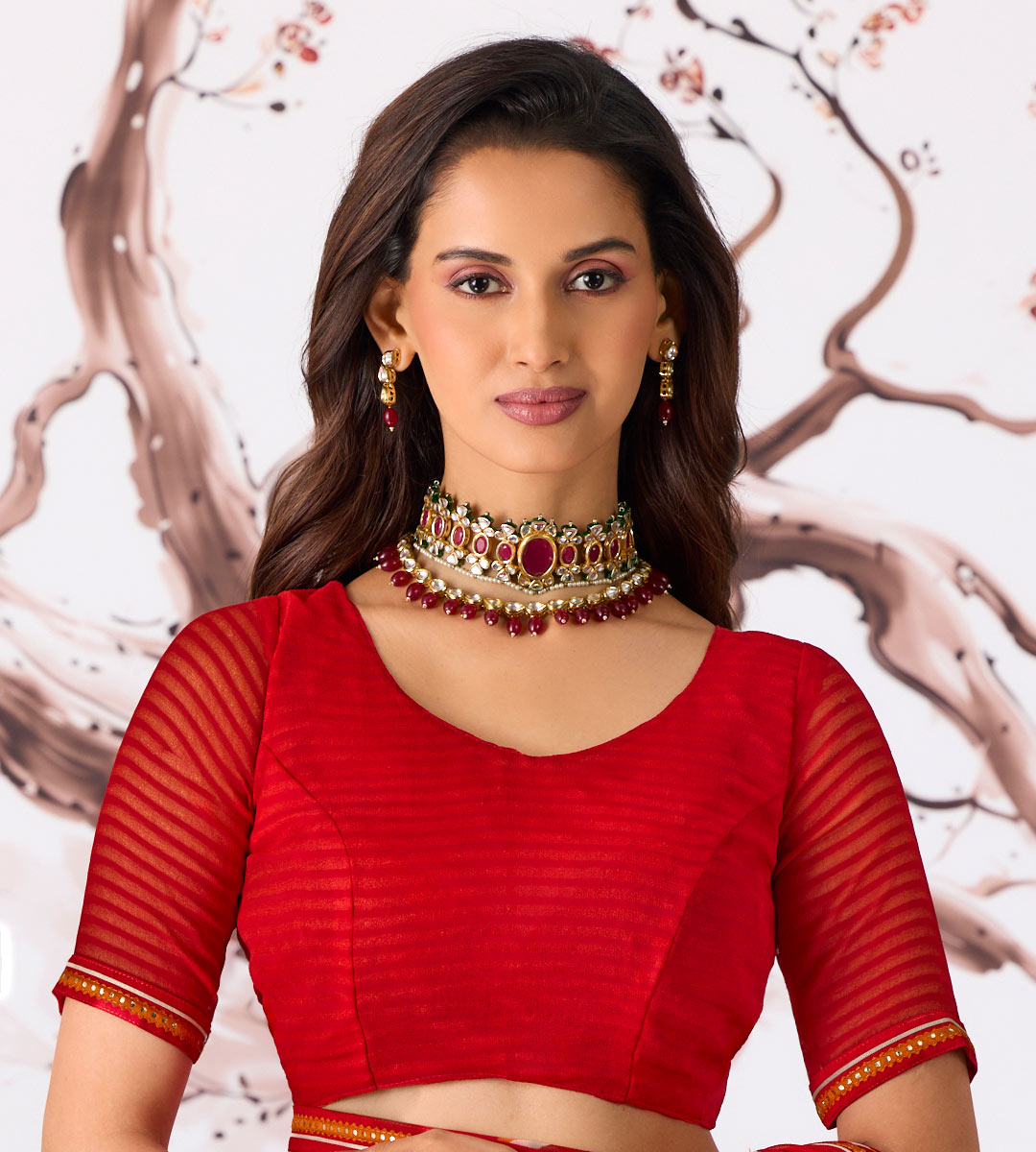 red georgette saree