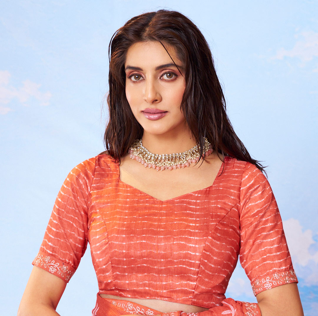 Laxmipati Andaaz Peach Chiffon Floral Printed Saree
