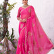 Pink floral embroidered organza saree elegant wear