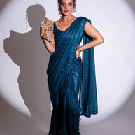 Blue sequin embroidered georgette saree festive wear