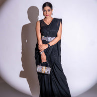 Black sequin embroidered georgette saree party wear