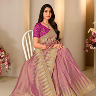 Pink embroidered silk blend saree party wear