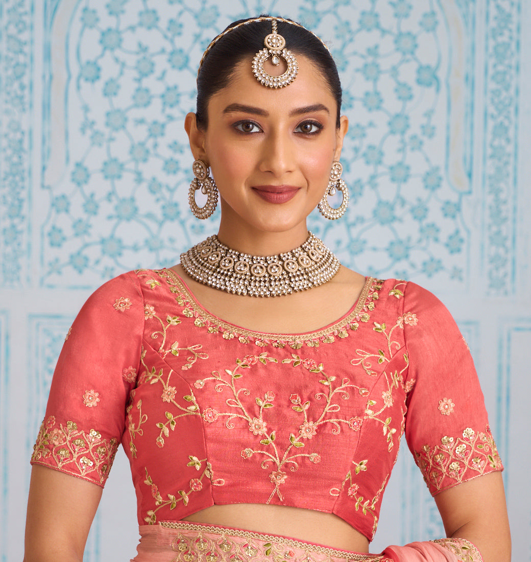 Laxmipati Aanya Peach Chiffon Embroidered Saree