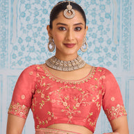 Laxmipati Aanya Peach Chiffon Embroidered Saree