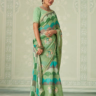 Green embroidered chiffon saree casual wear