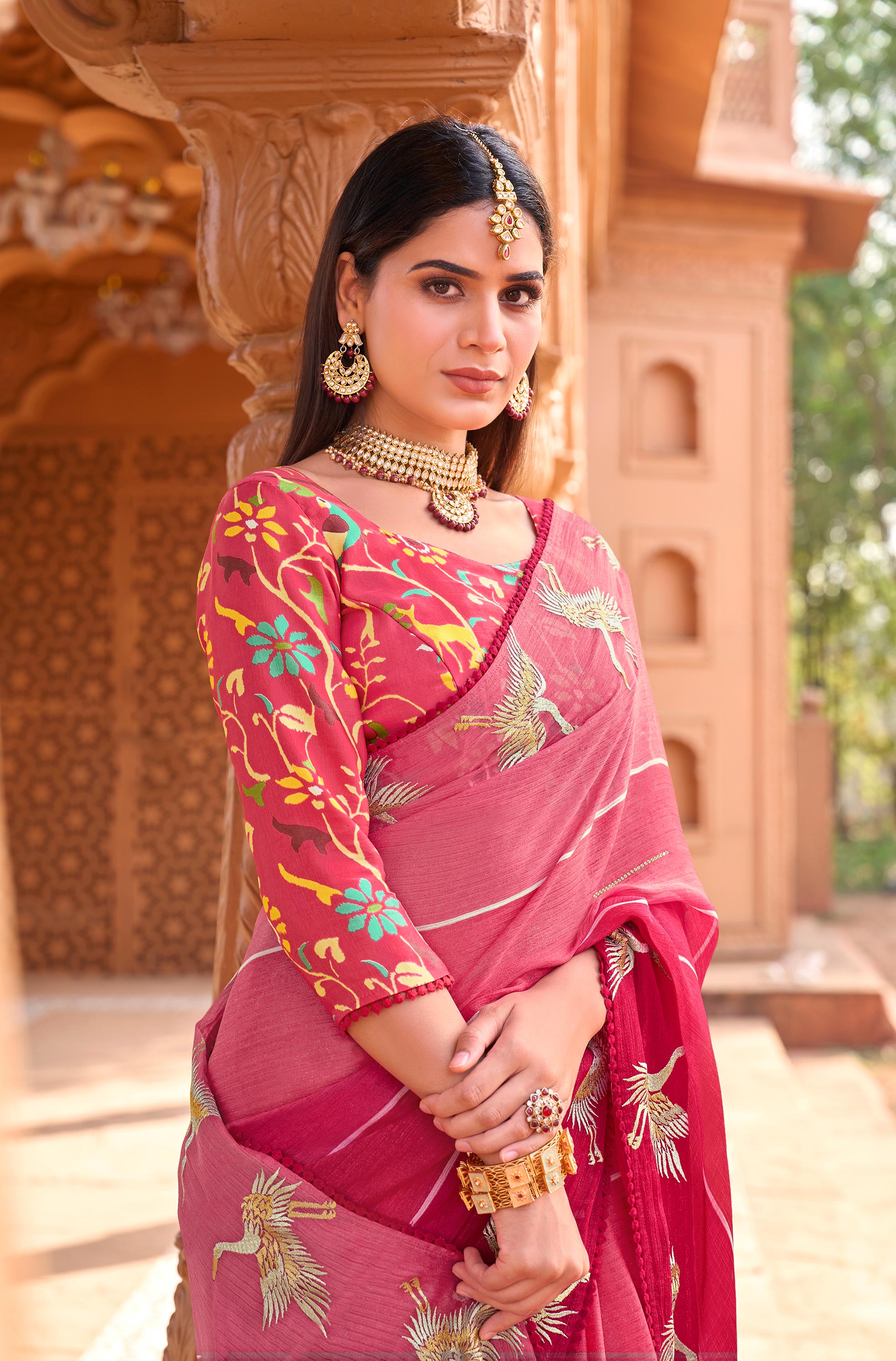 pink saree for festive wear