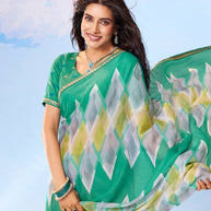 Green woven patterned chiffon saree ethnic wear