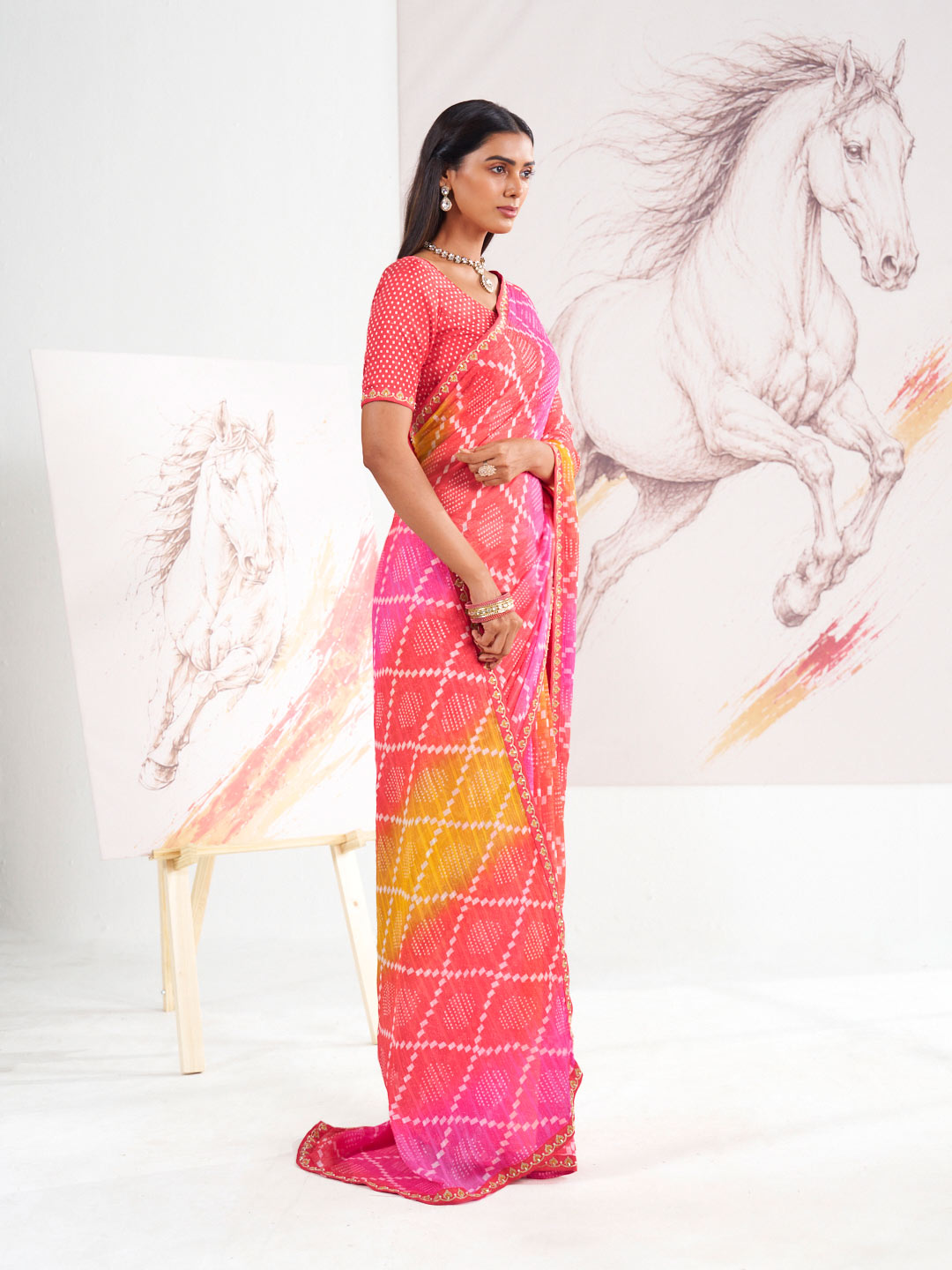 Laxmipati Murli Pink Chiffon Geometric Saree