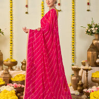 Pink bandhani printed georgette saree daily wear