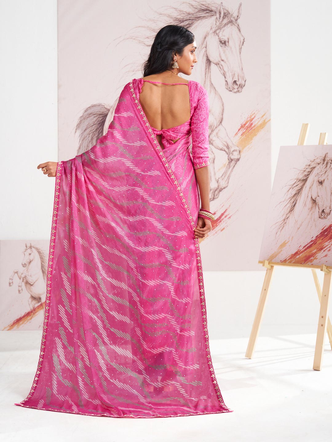 Laxmipati Murli Pink Chiffon Geometric Saree