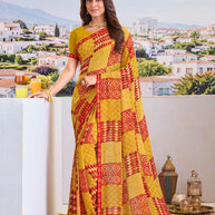 Mustard modern print saree